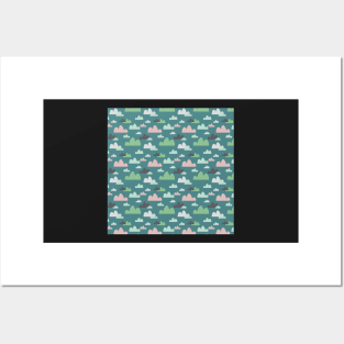 Bush Shrub in Pink Green Blue Pastel Posters and Art